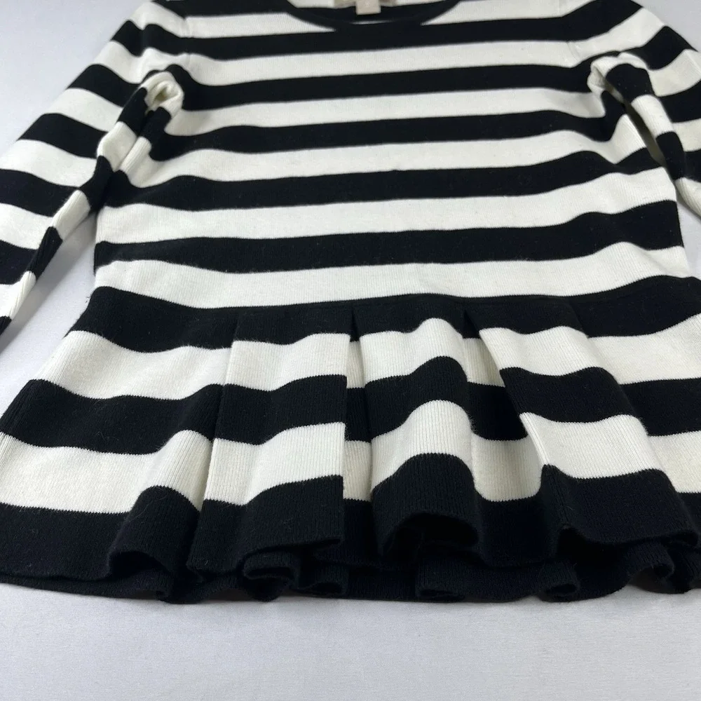 Banana Republic Women Small Black White Striped Peplum Knit Sweater Long Sleeve - Picture 4 of 16